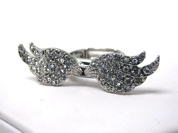 Crystal stud angel wing stretch ring