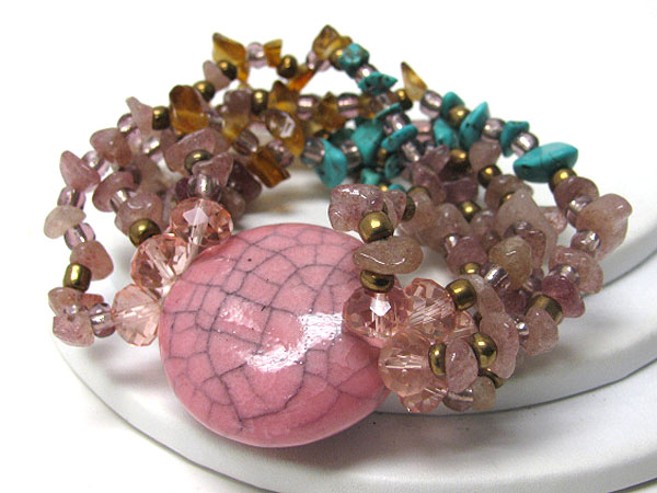 Large figurine and colored stone bead multi stretch bracelet