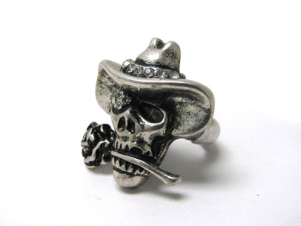 Crystal deco skull and rose stretch ring