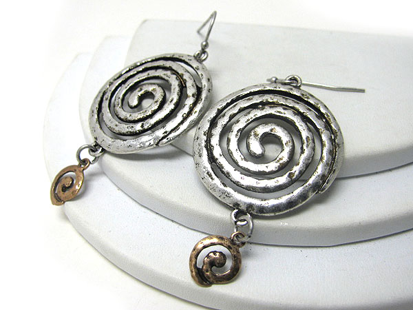 Burnish metal coiled round metal earring