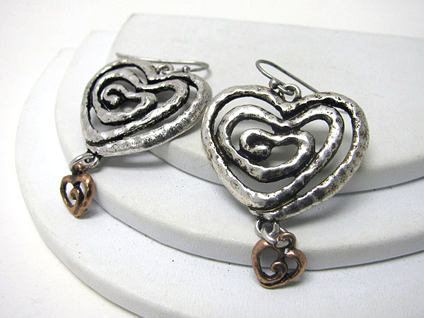 Burnish metal coiled heart metal earring