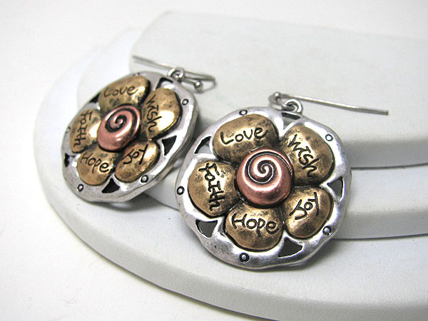 Burnish metal message flower earring