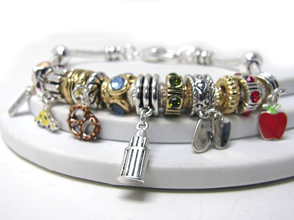 Designer style multi charm link bracelet - city life