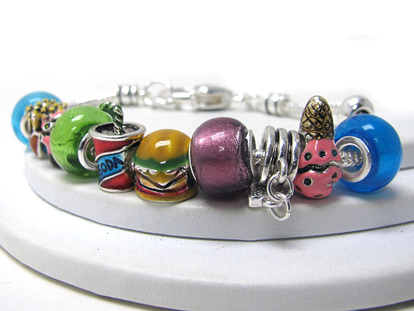 Designer style multi charm link bracelet - fast food