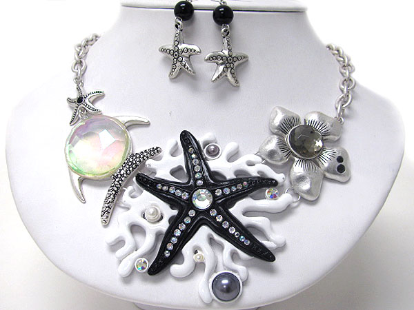 Crsytal deco sea life theme large necklace earring set