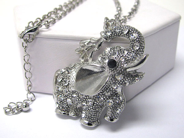 Crystal deco showering elephant long necklace