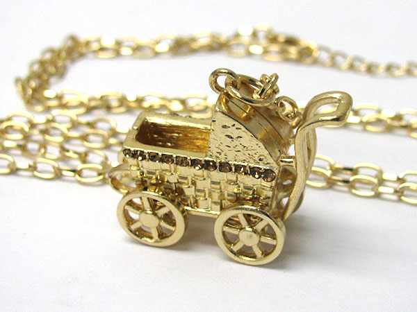 Crystal deco 3d baby stroller long necklace