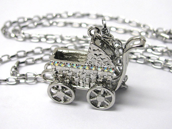 Crystal deco 3d baby stroller long necklace