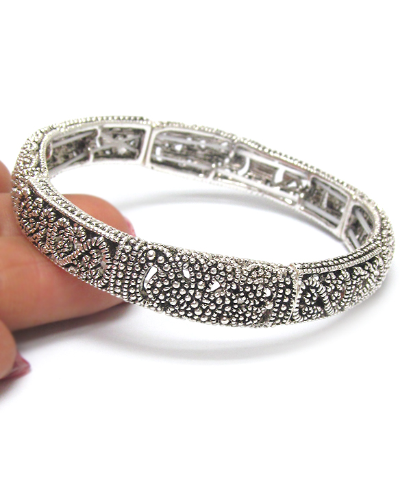 Marcasite textured metal stretch bracelet 