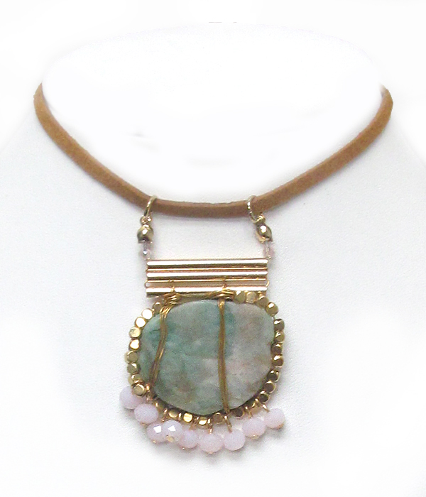 Genuine stone drop suede choker necklace