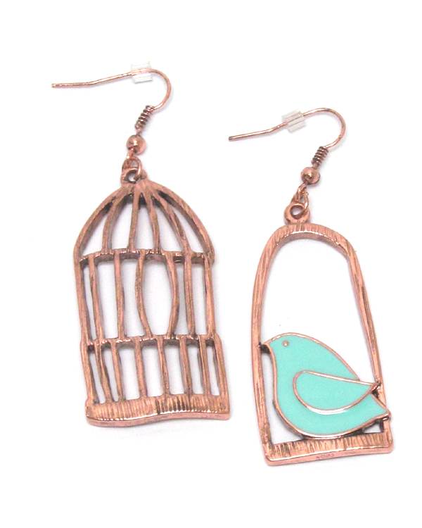 Vintage bird cage unbalance earring