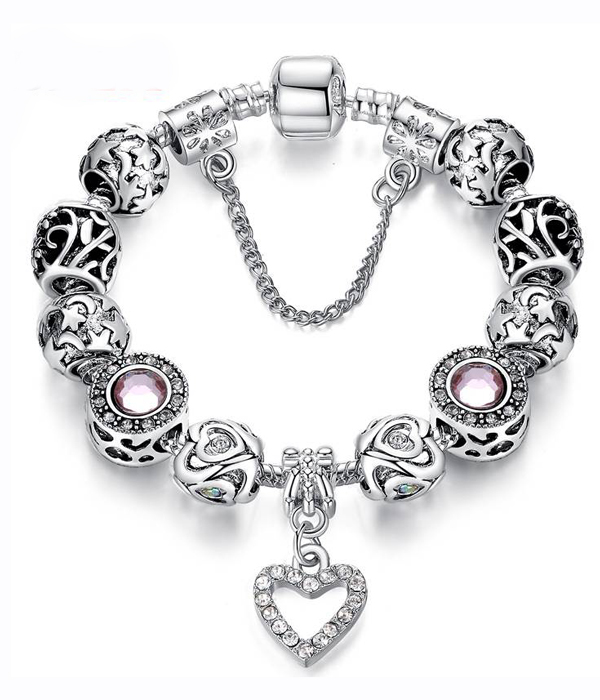 Pandora style interchangeable european charm bracelet -heart