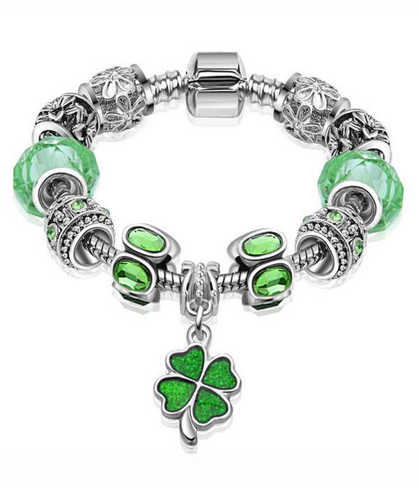 Pandora style interchangeable european charm bracelet - clover shamrock