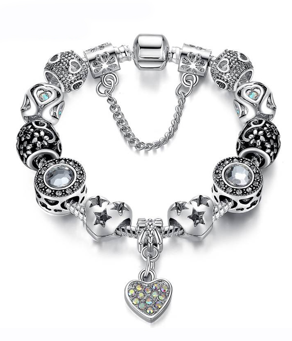 Pandora style interchangeable european charm bracelet -heart