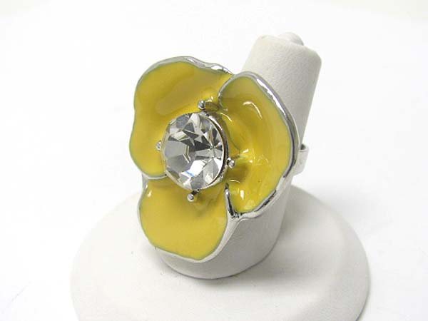 Crystal stud enamel metal flower adjustable ring