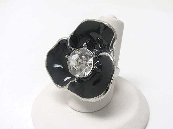 Crystal stud enamel metal flower adjustable ring