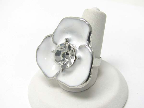 Crystal stud enamel metal flower adjustable ring