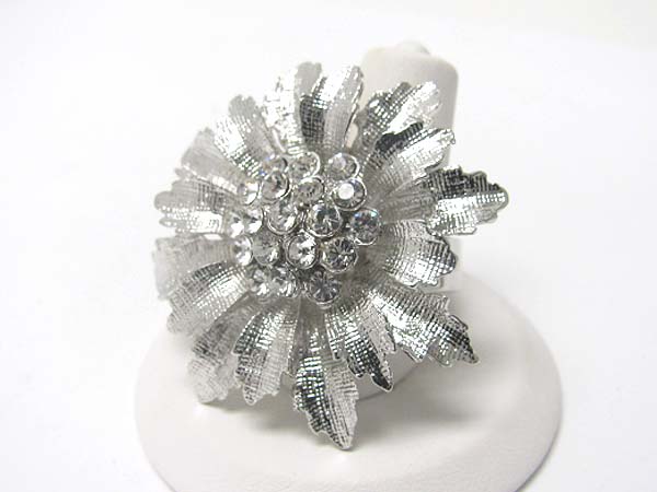 Crystal stud metal flower adjustable ring