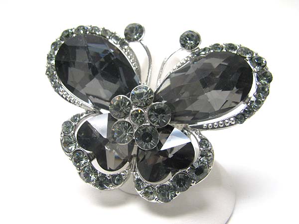 Crystal and facet glass butterfly stretch ring