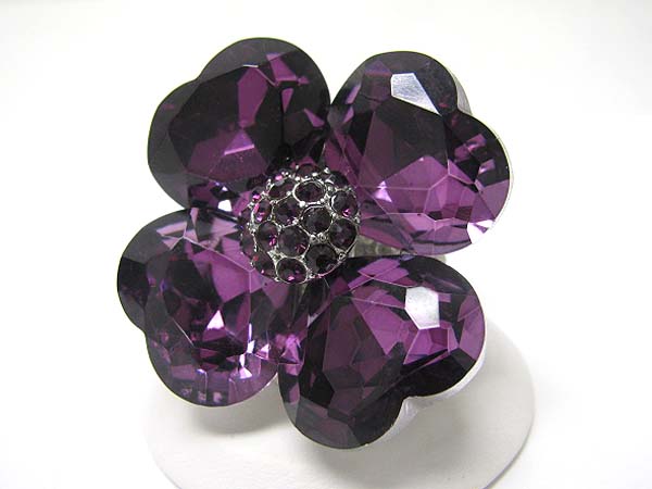 Crystal and facet glass flower stretch ring