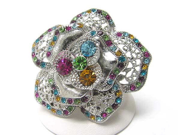 Crystal stud metal flower stretch ring