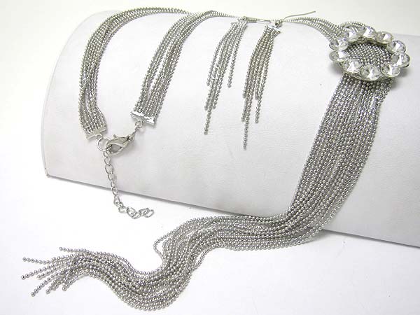 Multi strand metal chain link long necklace set