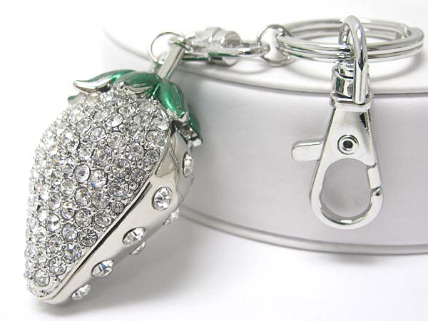 Crystal stud strawberry key chain charm