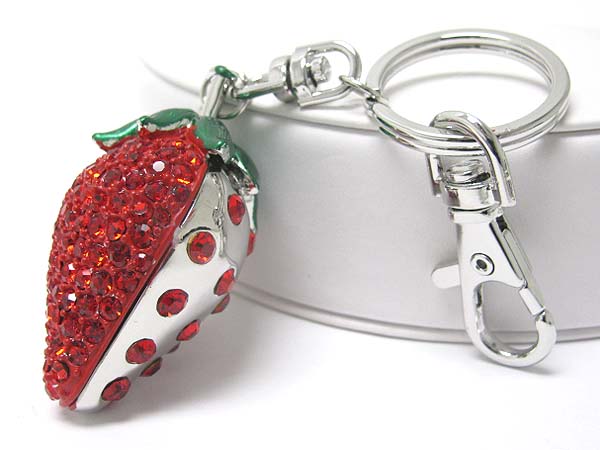 Crystal stud strawberry key chain charm