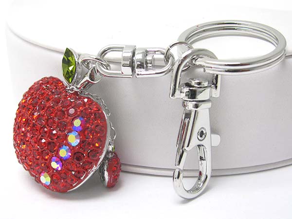 Crystal stud apple key chain charm