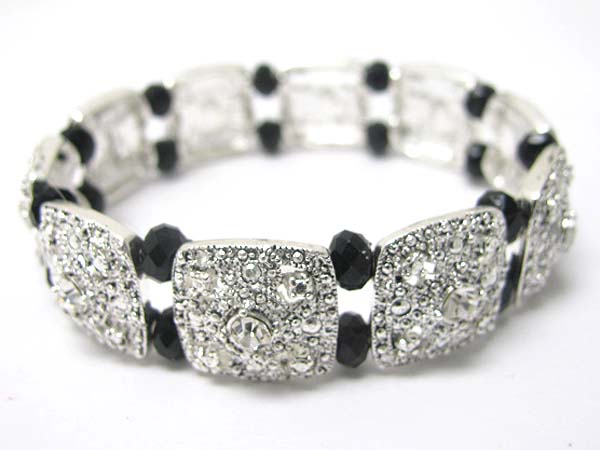 Crystal stud marcasite look metal textured stretch bracelet