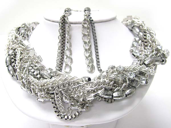 Multi mixed chain tagle concept necklace earring set