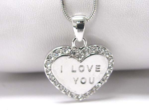 Made in korea whitegold plating love theme crystal heart pendant necklace