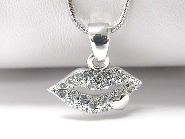 Made in korea whitegold plating crystal lips pendant necklace -valentine