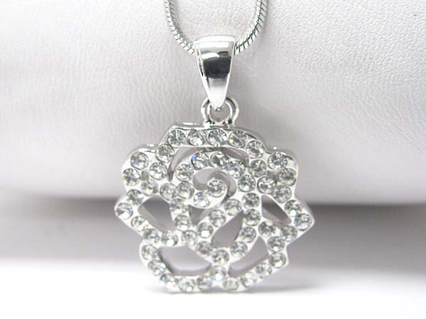 Made in korea whitegold plating crystal flower pendant necklace