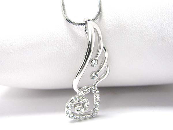 Made in korea whitegold plating crystal heart wing pendant necklace