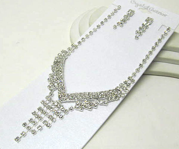 Rhinestone y shape and drop line party necklace earring set