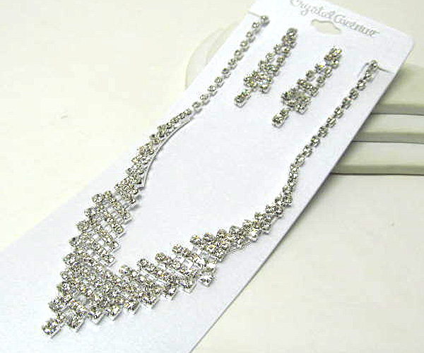 Rhinestone v shape party necklace earring set