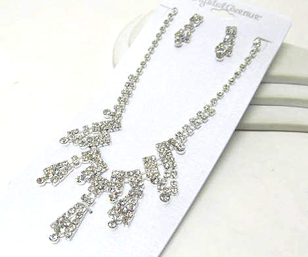 Rhinestone drop multi dangle triangle party necklace earring set 