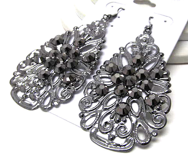 Crystal and metal filigree teardrop earring