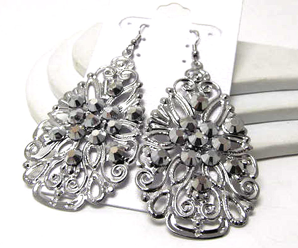 Crystal and metal filigree teardrop earring