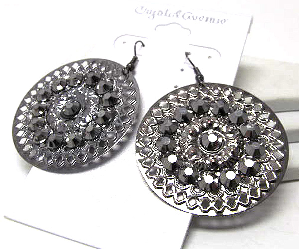 Crystal and metal filigree round earring