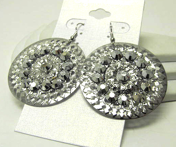 Crystal and metal filigree round earring