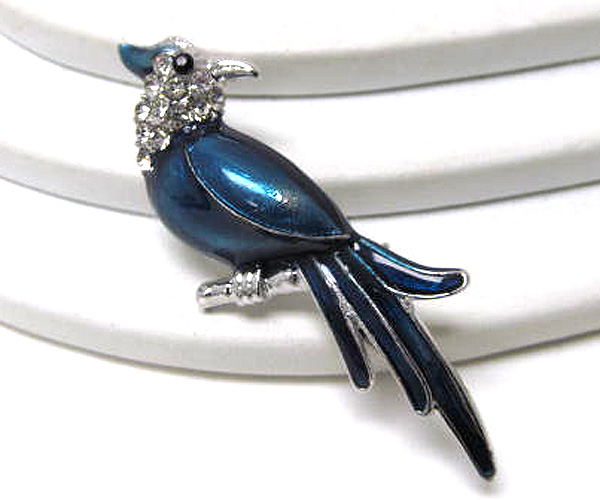 Crystal and epoxy blue jay pin or brooch