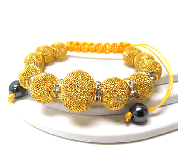 Crystal rondelle and colored metal mesh ball braided with cord basketball wives inspired stretch bracelet