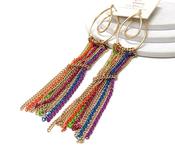 Metal tear drop multi chain fashion coloful style drop earring