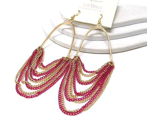 Metal half oval drop multi chain fashion colorful style drop earring