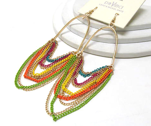 Metal half oval drop multi chain fashion colorful style drop earring