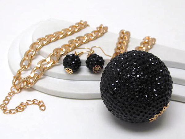 Crystal fashion large disco ball drop chain necklace earring set