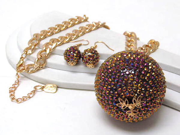 Crystal fashion large disco ball drop chain necklace earring set