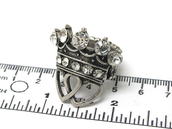 Crystal metal crown with two hearts stretch ring